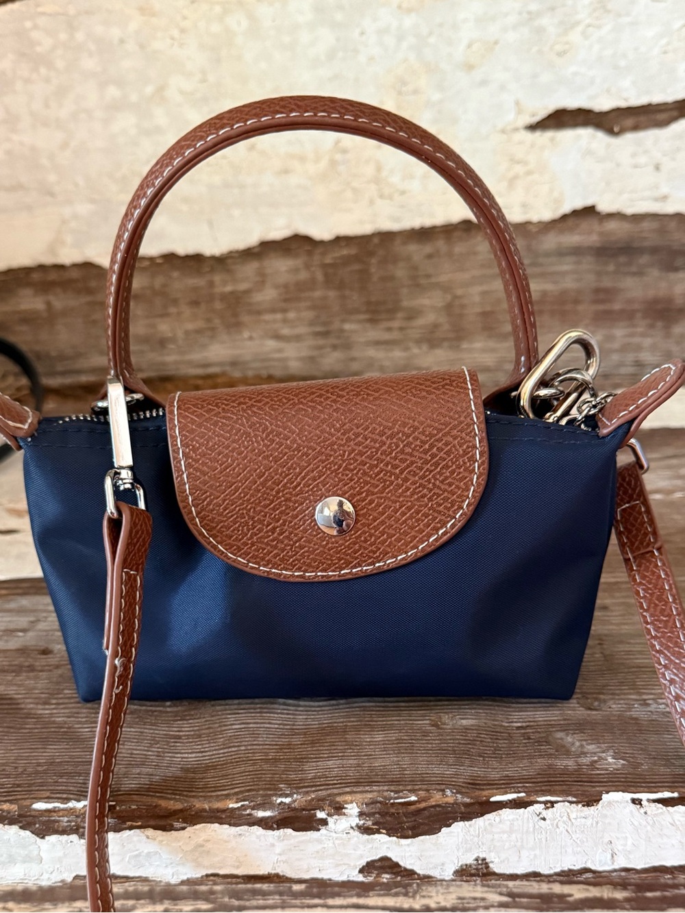Navy and Brown Women’s Top-Handle Crossbody Bag l